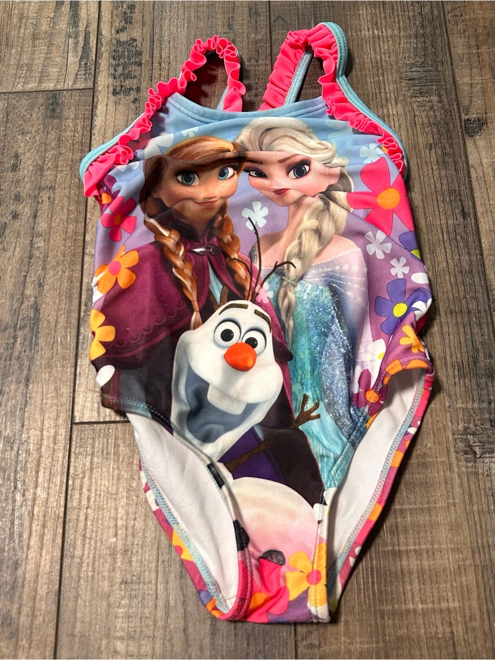 Disney Toddler Girl Elsa Anna Olaf Floral Ruffle Lined 1-Piece Swimsuit Multi 2T